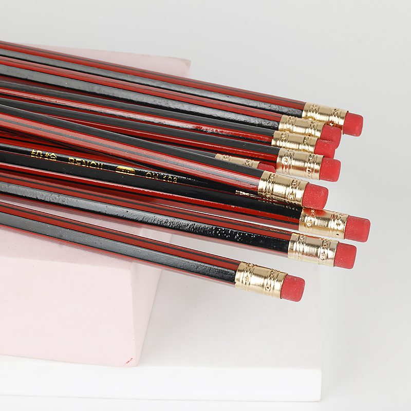Boutique Red and Black Strip Student Pencil Environmental Protection Non-Lead-Poisonous HB Pencil Authentic Student Pencil Stationery Shop