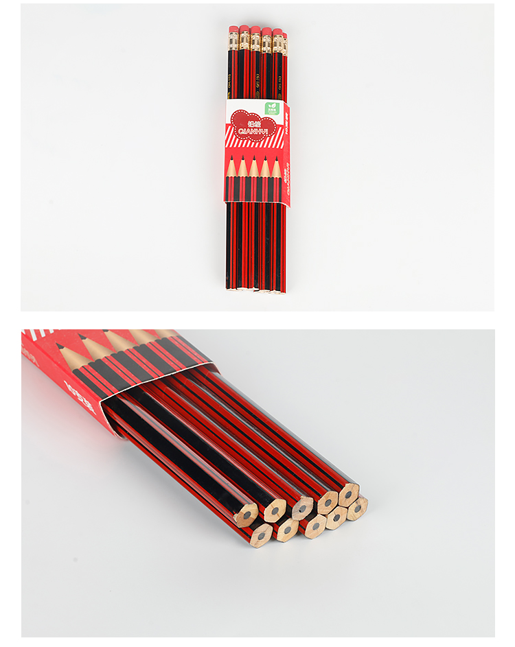 Boutique Red and Black Strip Student Pencil Environmental Protection Non-Lead-Poisonous HB Pencil Authentic Student Pencil Stationery Shop