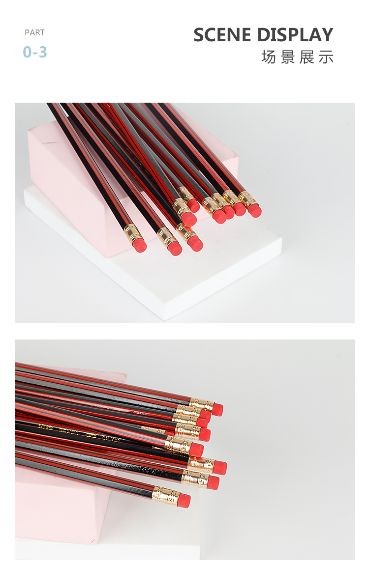 Boutique Red and Black Strip Student Pencil Environmental Protection Non-Lead-Poisonous HB Pencil Authentic Student Pencil Stationery Shop