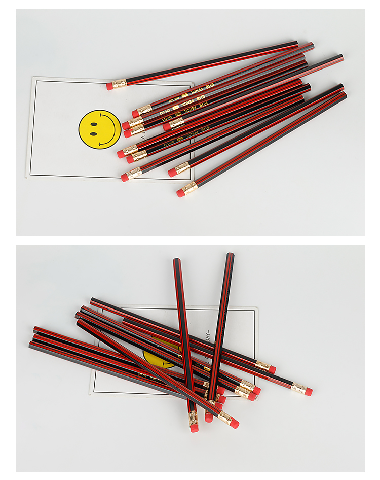 Boutique Red and Black Strip Student Pencil Environmental Protection Non-Lead-Poisonous HB Pencil Authentic Student Pencil Stationery Shop