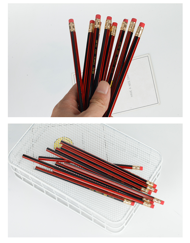 Boutique Red and Black Strip Student Pencil Environmental Protection Non-Lead-Poisonous HB Pencil Authentic Student Pencil Stationery Shop