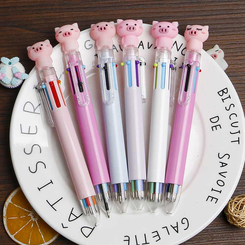6-Color Ballpoint Pen Stationery Refill Press Color Pencil Multi-Functional Student Multi-Color Small Fresh Oil Pen Hand Account Pen