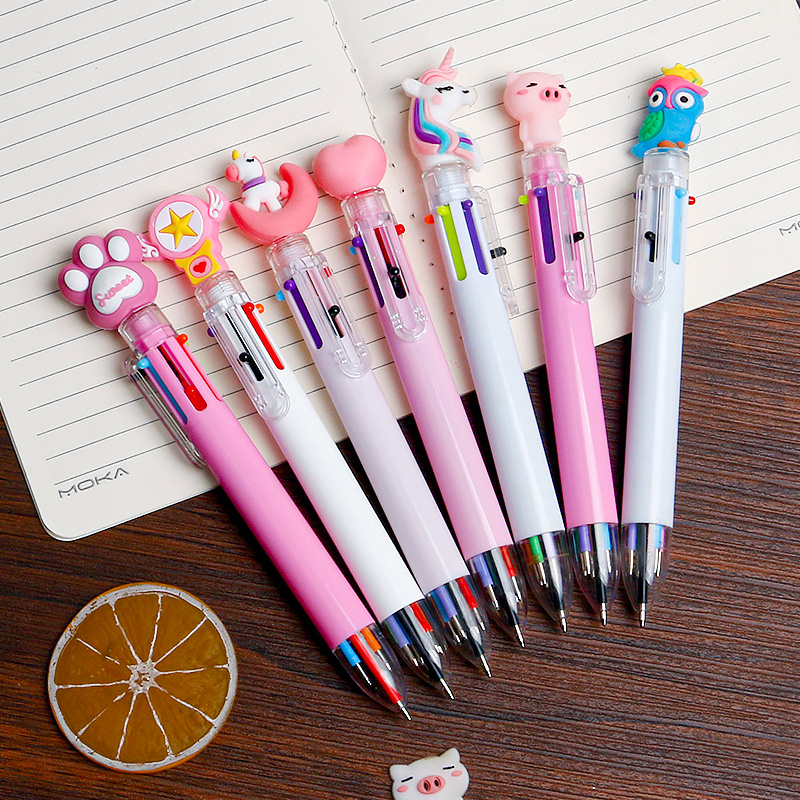 6-Color Ballpoint Pen Stationery Refill Press Color Pencil Multi-Functional Student Multi-Color Small Fresh Oil Pen Hand Account Pen