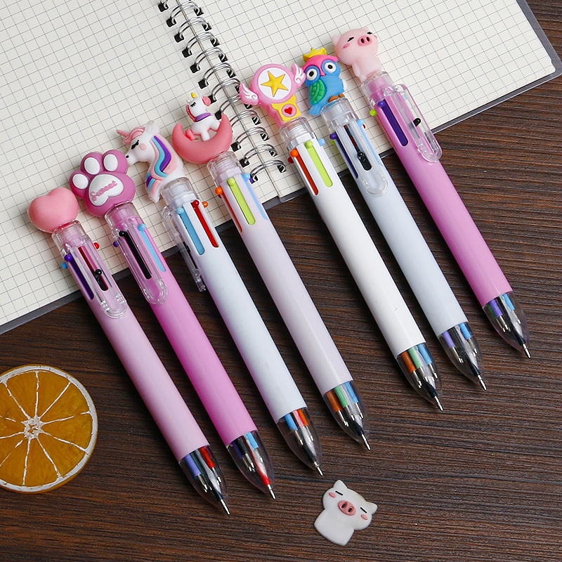 6-Color Ballpoint Pen Stationery Refill Press Color Pencil Multi-Functional Student Multi-Color Small Fresh Oil Pen Hand Account Pen