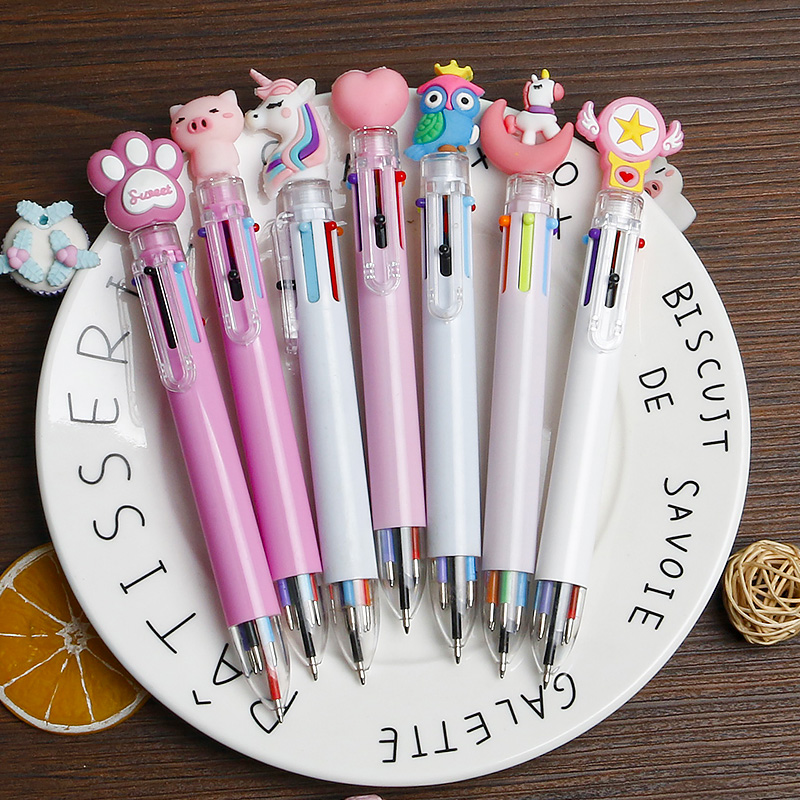 6-Color Ballpoint Pen Stationery Refill Press Color Pencil Multi-Functional Student Multi-Color Small Fresh Oil Pen Hand Account Pen