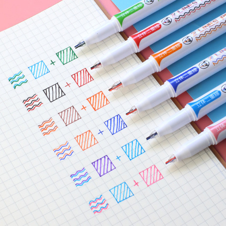Double color Double line pen 12 color hand pencil dream student outline note number pen color bright light key marker pen