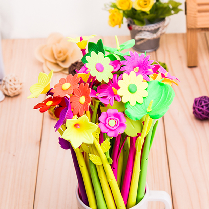 Korean Office Supplies Creative Gel Pen Cute Flower Pen Fresh Flower Black Gel Ink Pen Wholesale for Students