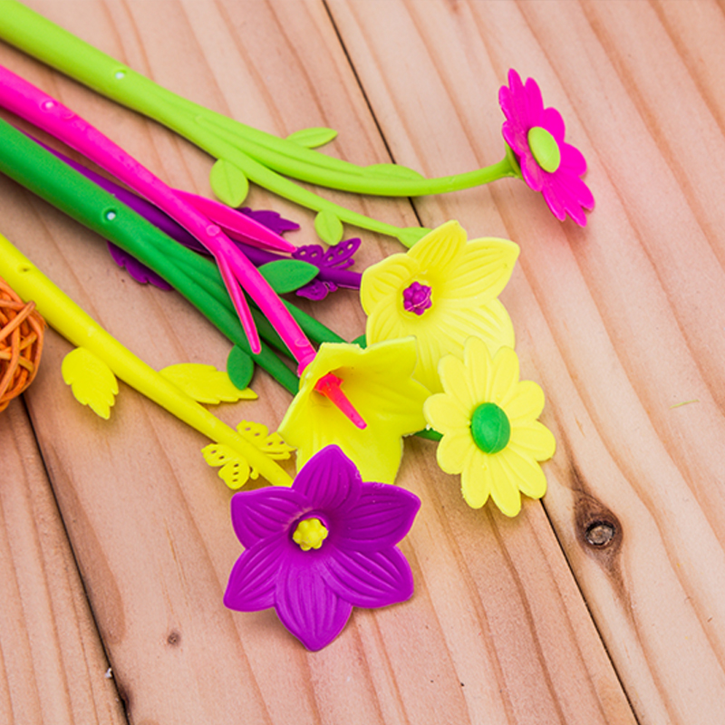 Korean Office Supplies Creative Gel Pen Cute Flower Pen Fresh Flower Black Gel Ink Pen Wholesale for Students