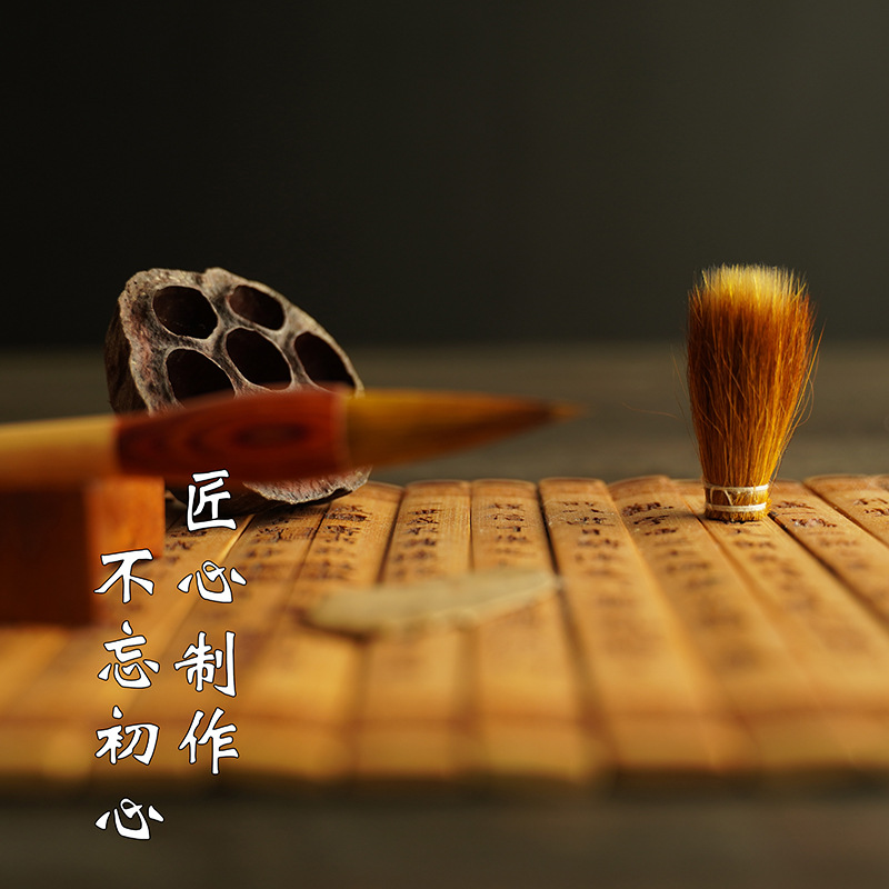 Short Hair Writing Brush Made of Weasel&#039;s Hair Adult Calligraphy Medium and Small Regular Script Set Bamboo Regular Script Semi-Cursive Script Practice Pen Wholesale