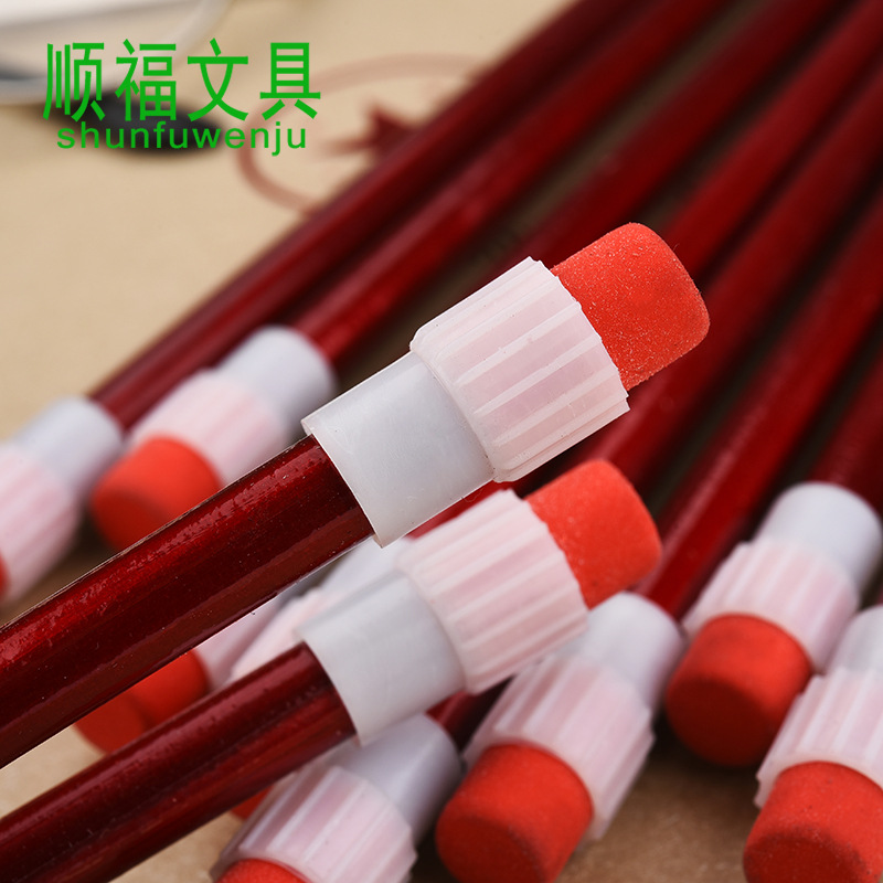 Shunfu New High-End Children Student Writing Pure Red round Brush Pot Big Leather Tip HB Pencil Wholesale Factory Direct Sales