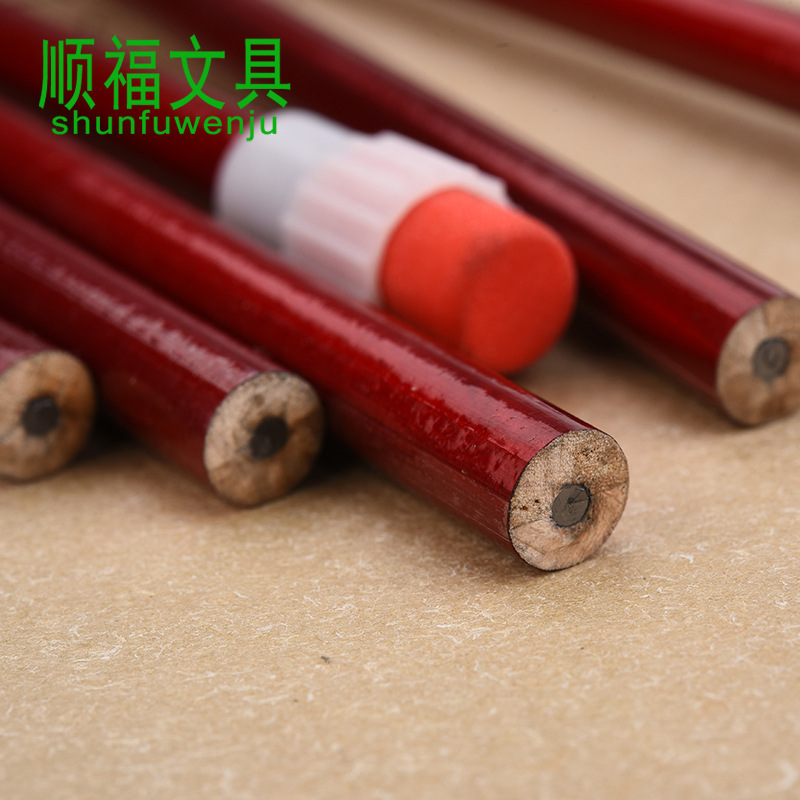 Shunfu New High-End Children Student Writing Pure Red round Brush Pot Big Leather Tip HB Pencil Wholesale Factory Direct Sales