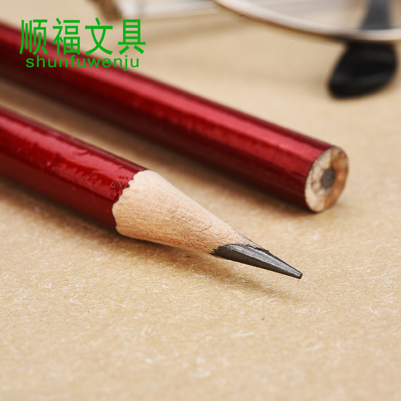 Shunfu New High-End Children Student Writing Pure Red round Brush Pot Big Leather Tip HB Pencil Wholesale Factory Direct Sales