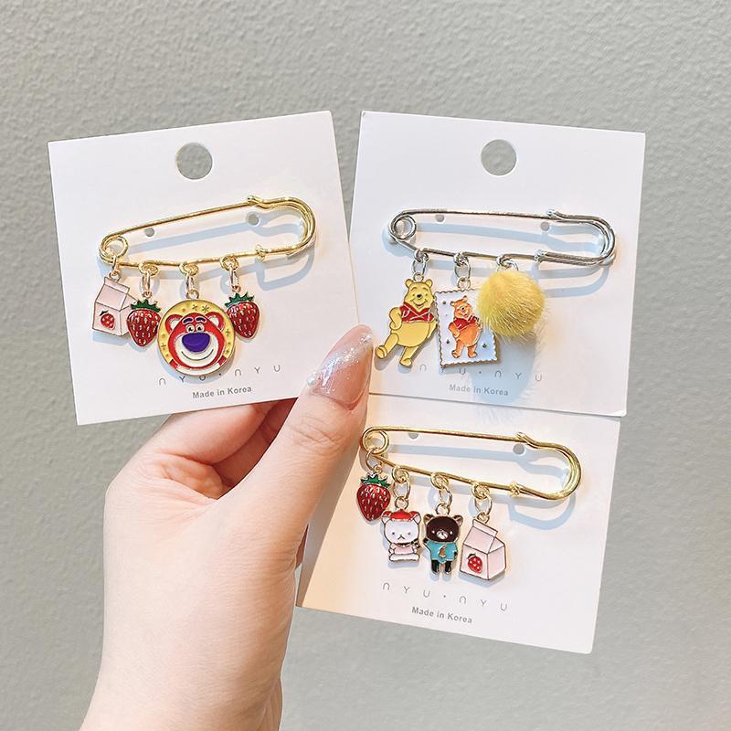 Cute Japanese Style Brooch Ins Trendy Anti-Unwanted-Exposure Buckle Personality Safety Pin Fixed Clothes Cartoon Pin Bag Accessories for Women
