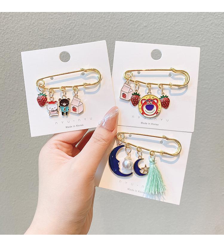 Cute Japanese Style Brooch Ins Trendy Anti-Unwanted-Exposure Buckle Personality Safety Pin Fixed Clothes Cartoon Pin Bag Accessories for Women