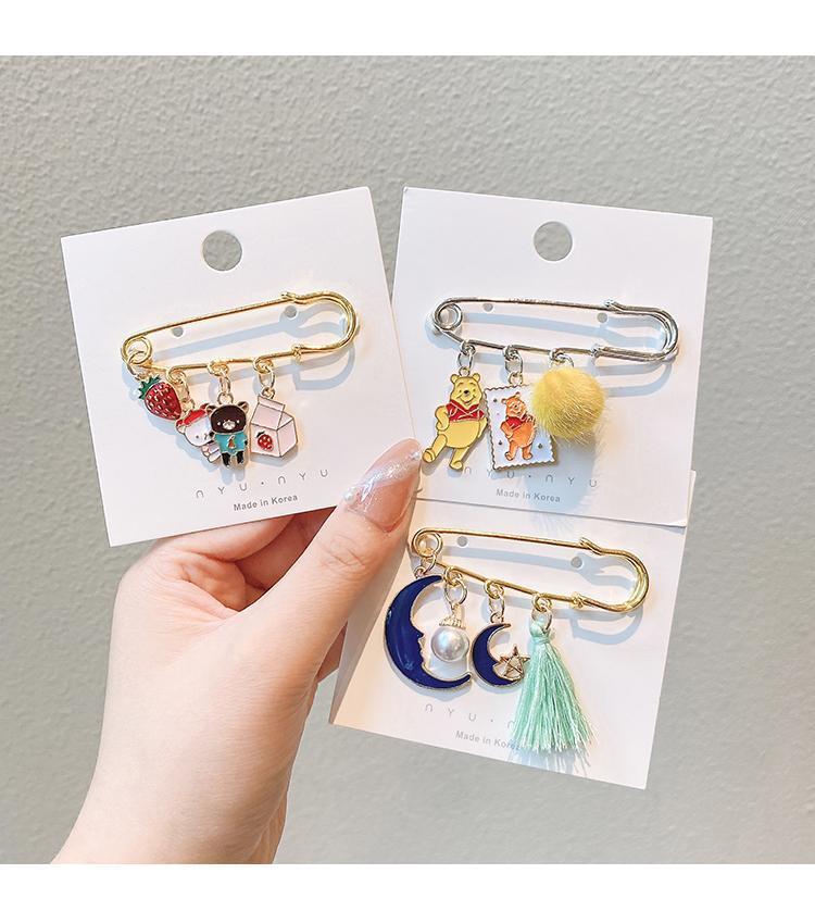 Cute Japanese Style Brooch Ins Trendy Anti-Unwanted-Exposure Buckle Personality Safety Pin Fixed Clothes Cartoon Pin Bag Accessories for Women