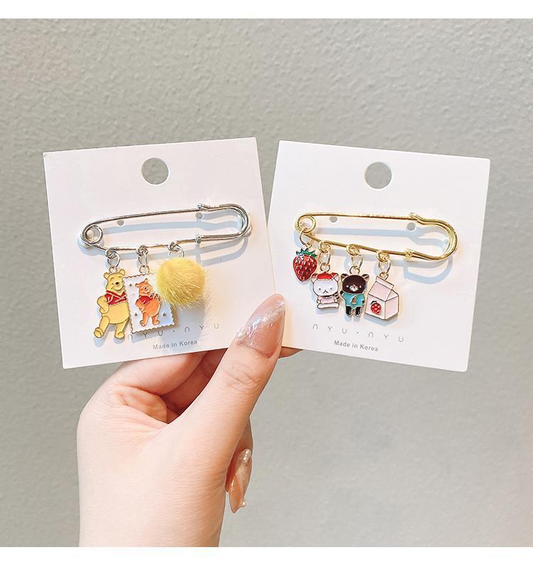 Cute Japanese Style Brooch Ins Trendy Anti-Unwanted-Exposure Buckle Personality Safety Pin Fixed Clothes Cartoon Pin Bag Accessories for Women