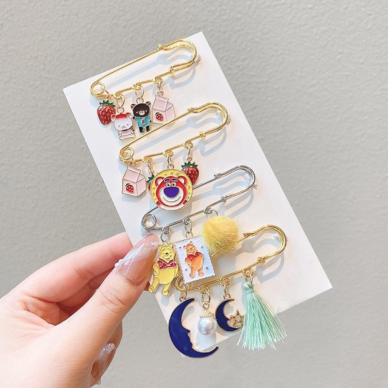 Cute Japanese Style Brooch Ins Trendy Anti-Unwanted-Exposure Buckle Personality Safety Pin Fixed Clothes Cartoon Pin Bag Accessories for Women