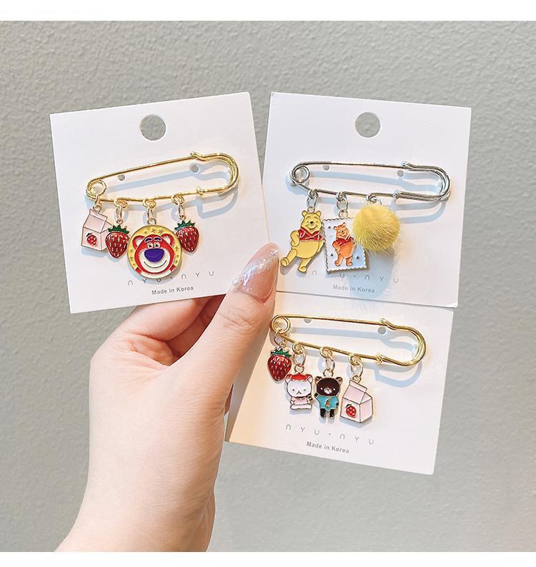 Cute Japanese Style Brooch Ins Trendy Anti-Unwanted-Exposure Buckle Personality Safety Pin Fixed Clothes Cartoon Pin Bag Accessories for Women