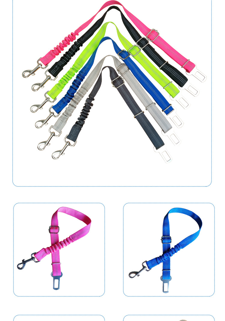 Car Reflective Seatbelt Elastic Leash Metal Buckle Belt Car Safety Belt for Pet Dog Chain