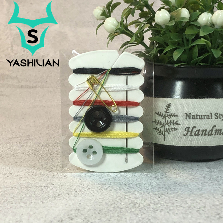 Factory Hotel Disposable Sewing Kit Portable Mini Sewing Kit 6 Color Thread 2 Buckle 1 Pin 1 Safety Pin