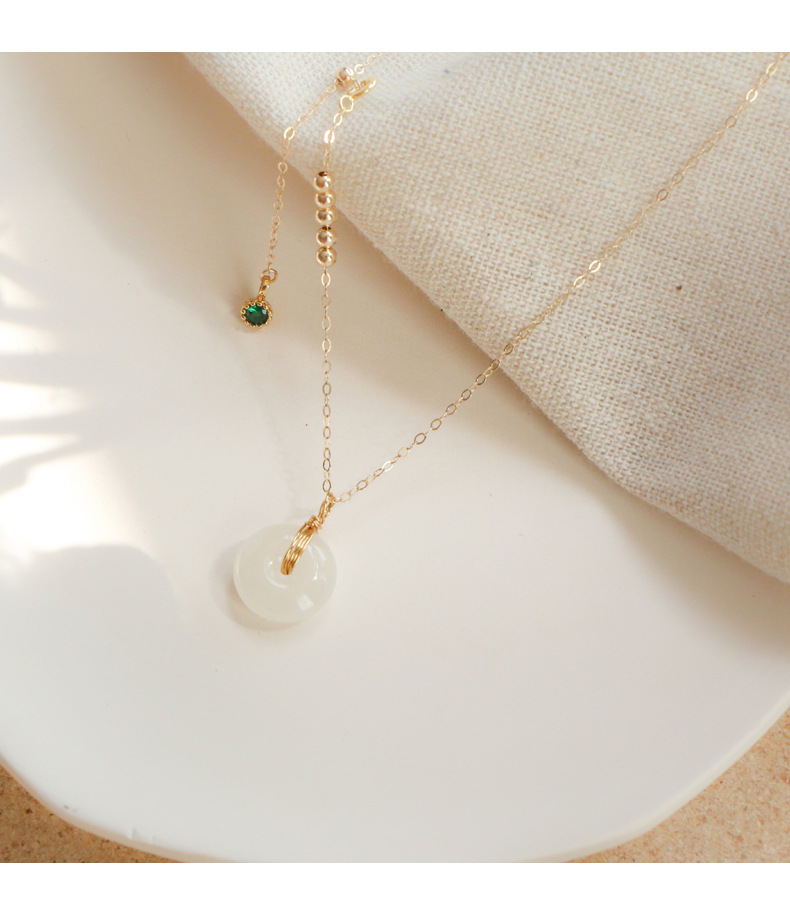 Badu Hetian Jade Beads Necklace Female Safety Buckle Pendant Clavicle Chain Jade Niche Design Ins Cold Wind Gift