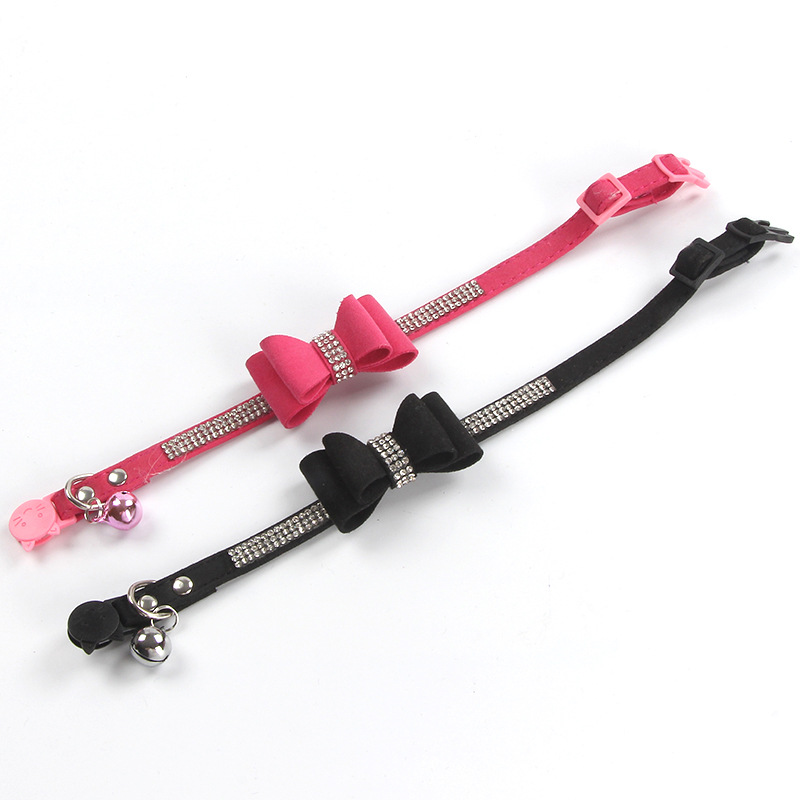 Gold Bow Tie Rhinestone a Crystal Microfiber Korean Velvet Soft and Comfortable Cat Collar Safety Buckle Collar Cat Belt Popular Collar