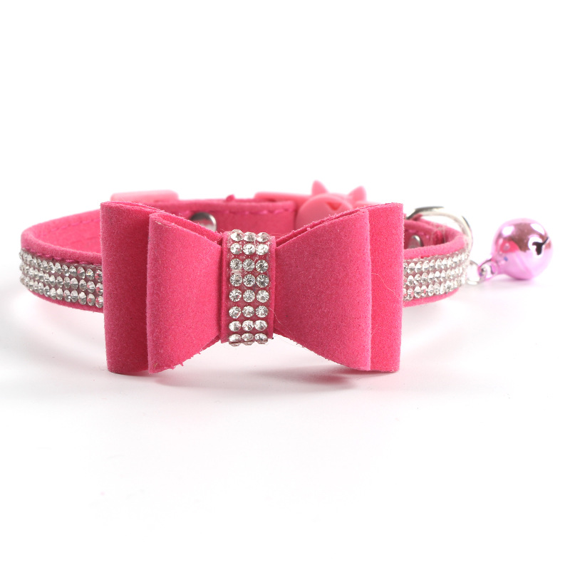 Gold Bow Tie Rhinestone a Crystal Microfiber Korean Velvet Soft and Comfortable Cat Collar Safety Buckle Collar Cat Belt Popular Collar