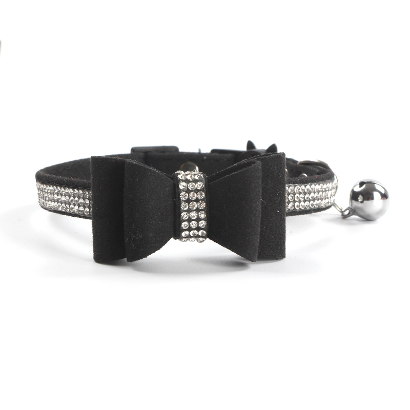 Gold Bow Tie Rhinestone a Crystal Microfiber Korean Velvet Soft and Comfortable Cat Collar Safety Buckle Collar Cat Belt Popular Collar