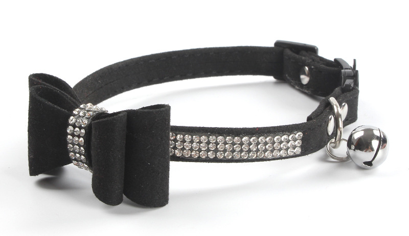 Gold Bow Tie Rhinestone a Crystal Microfiber Korean Velvet Soft and Comfortable Cat Collar Safety Buckle Collar Cat Belt Popular Collar