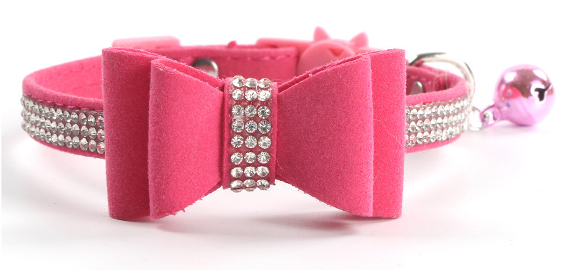 Gold Bow Tie Rhinestone a Crystal Microfiber Korean Velvet Soft and Comfortable Cat Collar Safety Buckle Collar Cat Belt Popular Collar