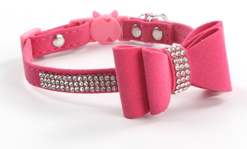 Gold Bow Tie Rhinestone a Crystal Microfiber Korean Velvet Soft and Comfortable Cat Collar Safety Buckle Collar Cat Belt Popular Collar