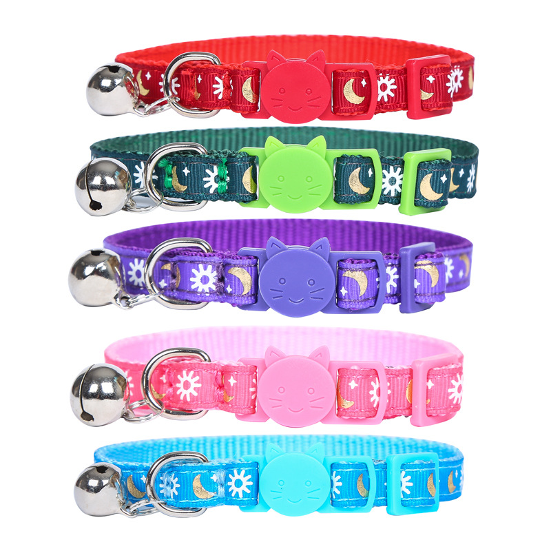 Pet Collar Collar Bronzing Moon Printing Ribbon Cat Collar Safety Buckle Bell Cat Belt in Stock Wholesale