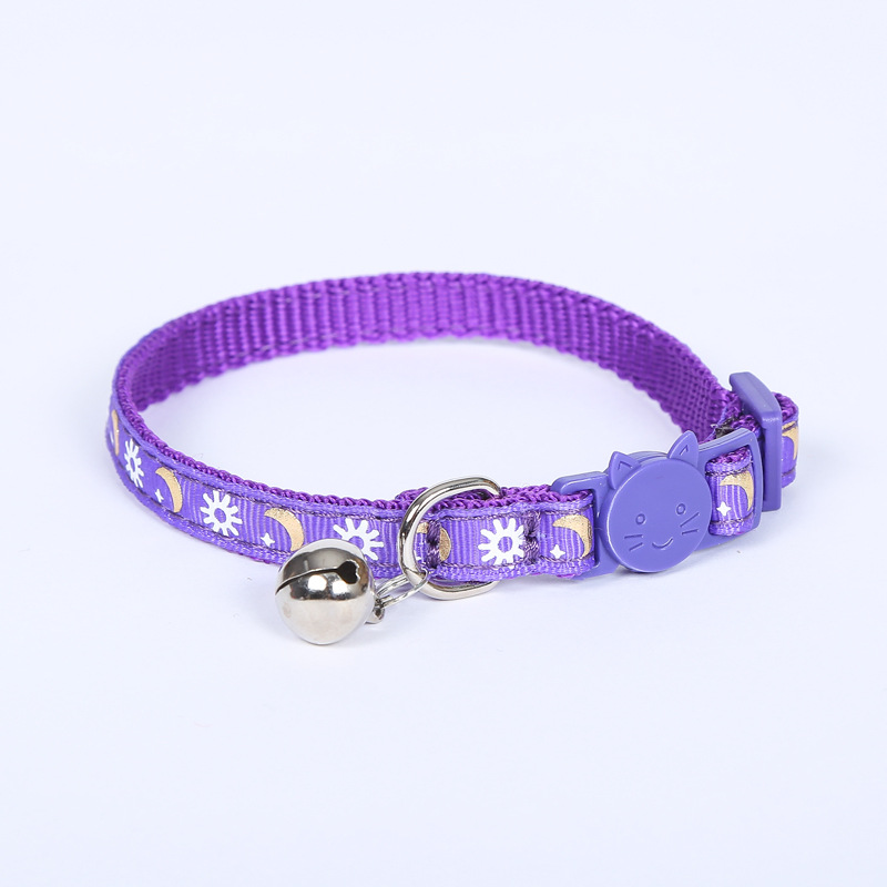 Pet Collar Collar Bronzing Moon Printing Ribbon Cat Collar Safety Buckle Bell Cat Belt in Stock Wholesale