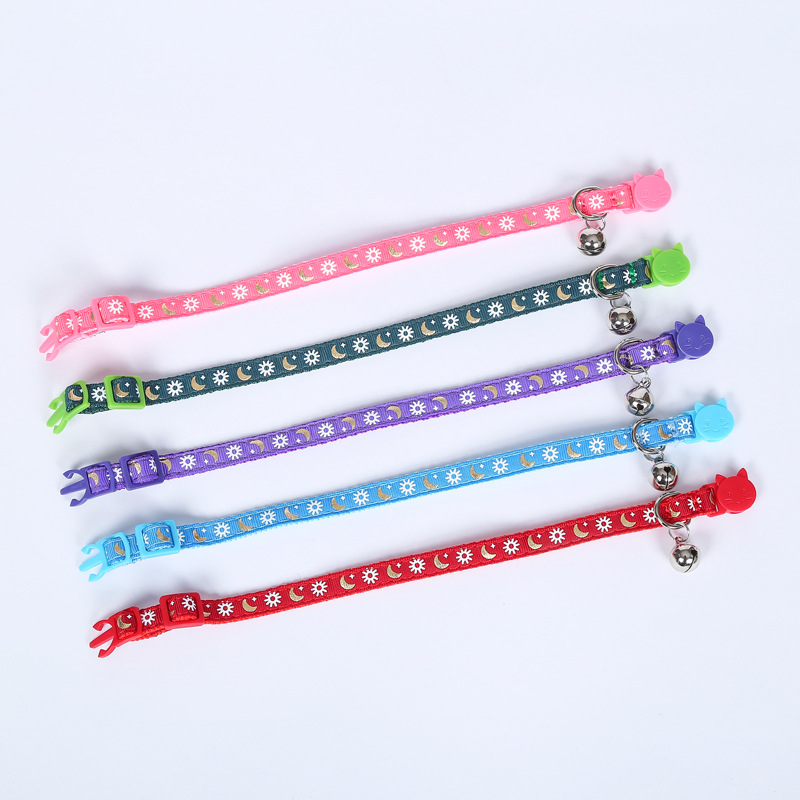 Pet Collar Collar Bronzing Moon Printing Ribbon Cat Collar Safety Buckle Bell Cat Belt in Stock Wholesale