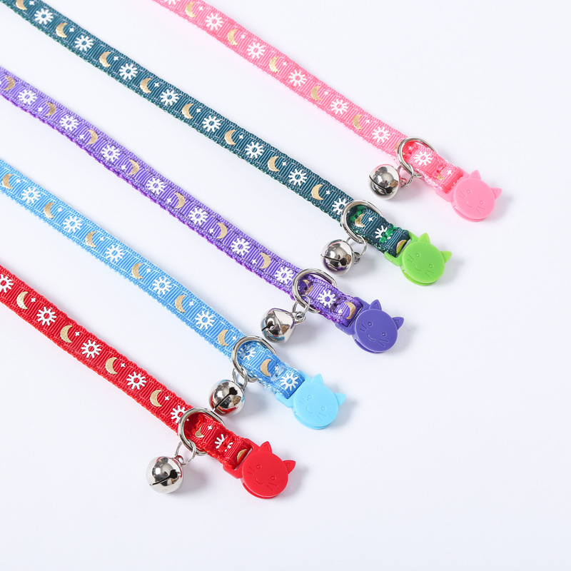 Pet Collar Collar Bronzing Moon Printing Ribbon Cat Collar Safety Buckle Bell Cat Belt in Stock Wholesale