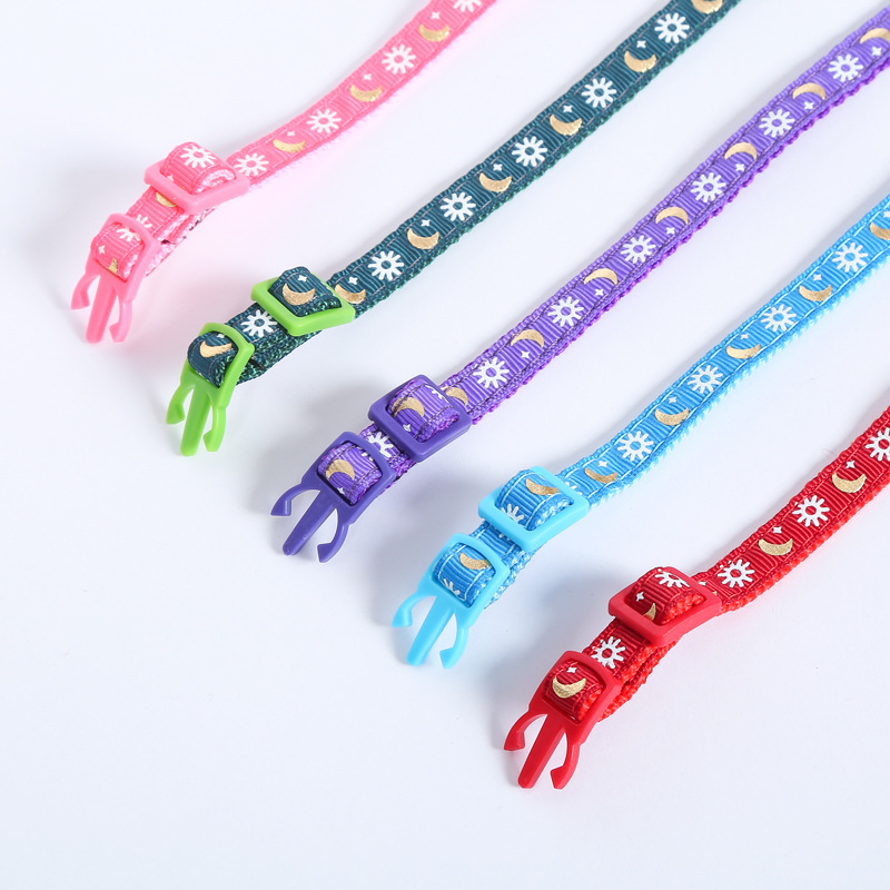 Pet Collar Collar Bronzing Moon Printing Ribbon Cat Collar Safety Buckle Bell Cat Belt in Stock Wholesale