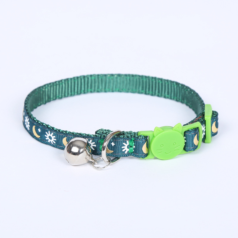 Pet Collar Collar Bronzing Moon Printing Ribbon Cat Collar Safety Buckle Bell Cat Belt in Stock Wholesale