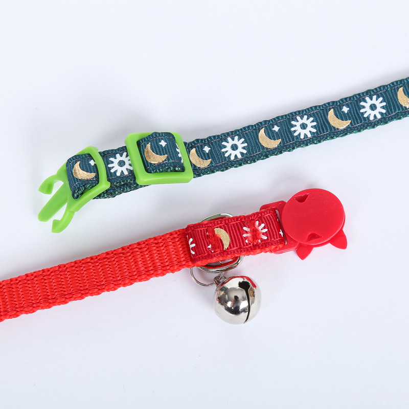 Pet Collar Collar Bronzing Moon Printing Ribbon Cat Collar Safety Buckle Bell Cat Belt in Stock Wholesale