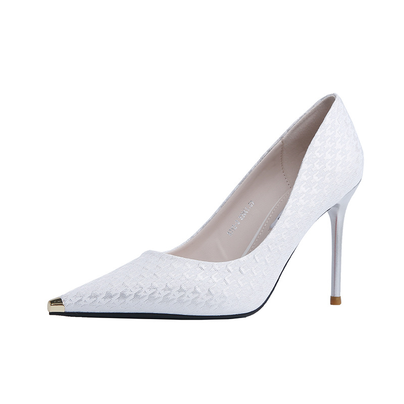 Winter Bird Black High Heels Women&#039;s All-Match 202 New Metal Toe Cap Stiletto Heel Classy Shoes Women&#039;s Pointed Work Shoes