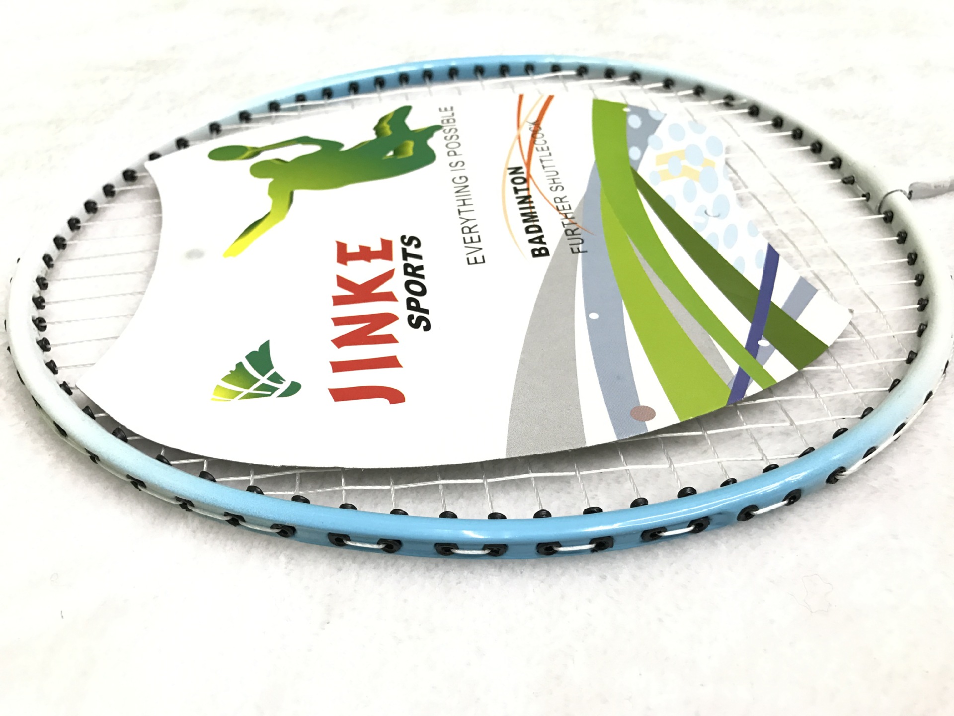 The factory direct selling JINKE-302 badminton rackets 2 pieces to take super light alloy competition training.