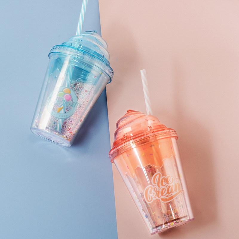 water botterA Cream cap water cup plastic cup lovely children students straw cup gift customized cup children