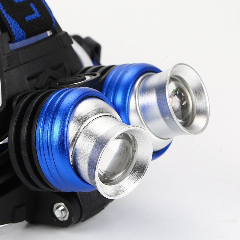 High-Power 2T6 Headlamp Outdoor Led Strong Light Retractable Charging Long Shot Headlamp Blue White Light Hunting Miner&#039;s Lamp