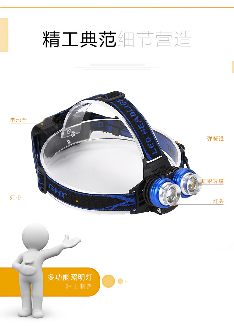 High-Power 2T6 Headlamp Outdoor Led Strong Light Retractable Charging Long Shot Headlamp Blue White Light Hunting Miner's Lamp High-Power 2T6 Headlamp Outdoor Led Strong Light Retractable Charging Long Shot Headlamp Blue White Light Hunting Miner's Lamp