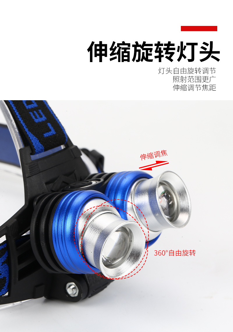 High-Power 2T6 Headlamp Outdoor Led Strong Light Retractable Charging Long Shot Headlamp Blue White Light Hunting Miner's Lamp High-Power 2T6 Headlamp Outdoor Led Strong Light Retractable Charging Long Shot Headlamp Blue White Light Hunting Miner's Lamp