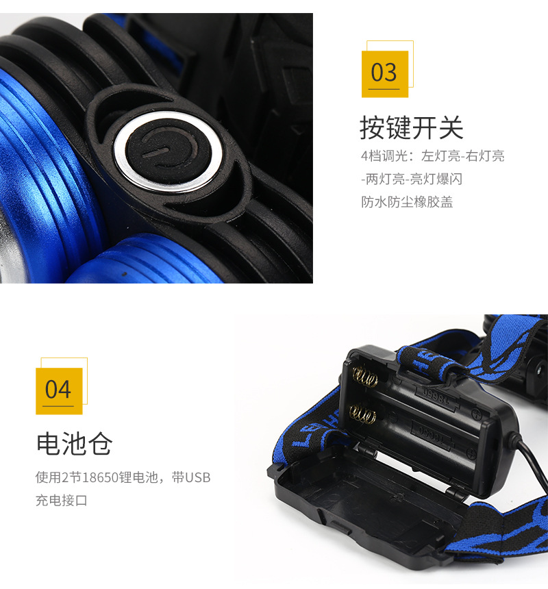 High-Power 2T6 Headlamp Outdoor Led Strong Light Retractable Charging Long Shot Headlamp Blue White Light Hunting Miner's Lamp High-Power 2T6 Headlamp Outdoor Led Strong Light Retractable Charging Long Shot Headlamp Blue White Light Hunting Miner's Lamp