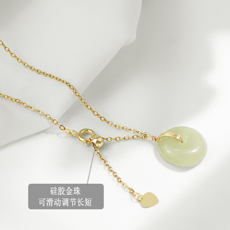 New Korean Style Ins Cold Style Hetian Jade Safety Buckle Necklace Fashionable Temperamental All-Match Clavicle Chain Necklace Accessories