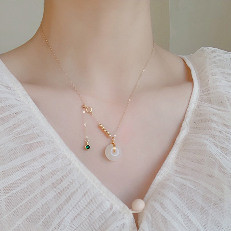 Badu Hetian Jade Beads Necklace Female Safety Buckle Pendant Clavicle Chain Jade Niche Design Ins Cold Wind Gift