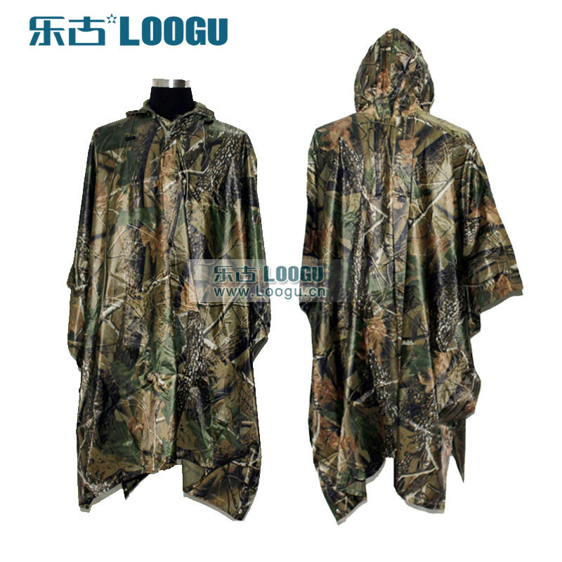 Amazon Hot Selling PVC Camouflage Multifunction Poncho Camouflage Raincoat Can Also Be Used as Floor Mat Canopy