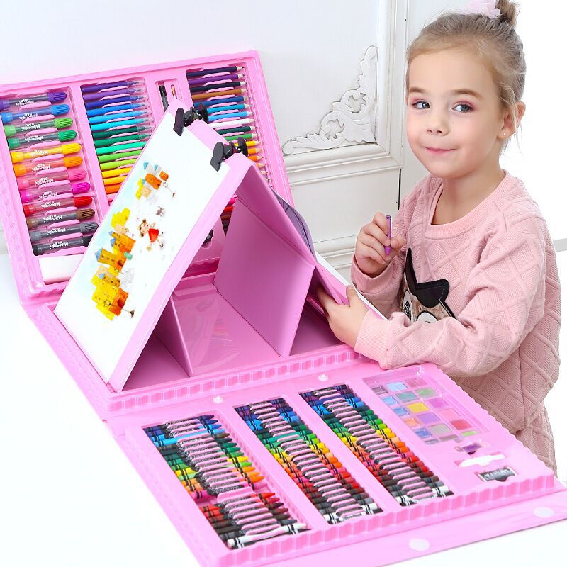 208 Pieces Double-Panel Easel Version for Children Watercolor Pens Set Primary School Students Painting Brush Wax Crayon Oil Pastels Wholesale