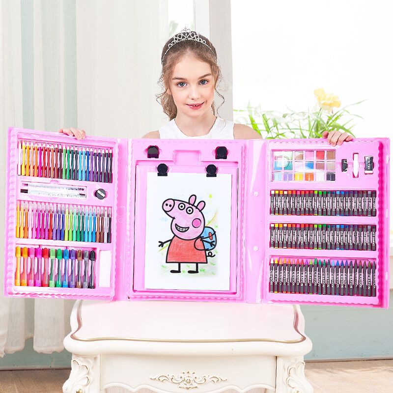 208 Pieces Double-Panel Easel Version for Children Watercolor Pens Set Primary School Students Painting Brush Wax Crayon Oil Pastels Wholesale